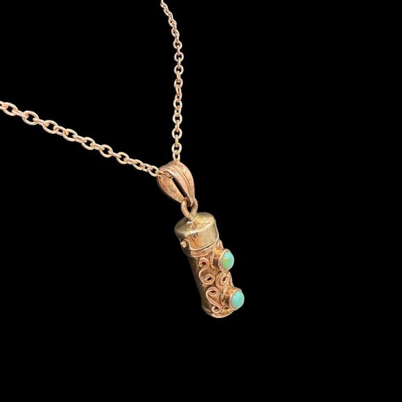 Natural Turquoise Copper Prayer Box Pendant Necklace 20 inch Chain Handmade - Picture 3 of 8